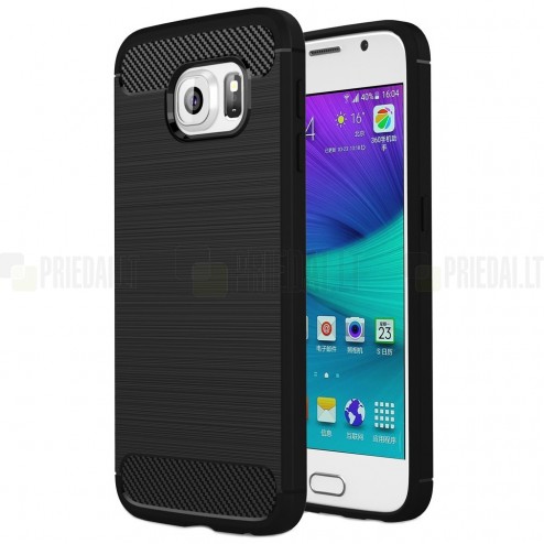 Samsung Galaxy S6 (G920) „Carbon“ cieta silikona (TPU) melns apvalks