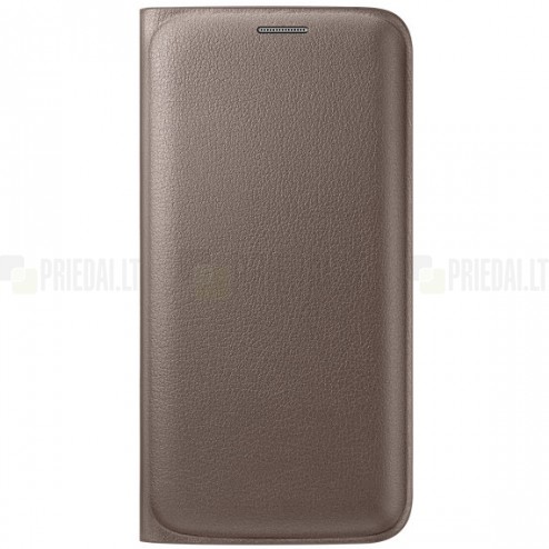 Samsung Galaxy S6 Edge G925 oficiāls Flip Wallet atvērams zelta ādas maciņš (maks)