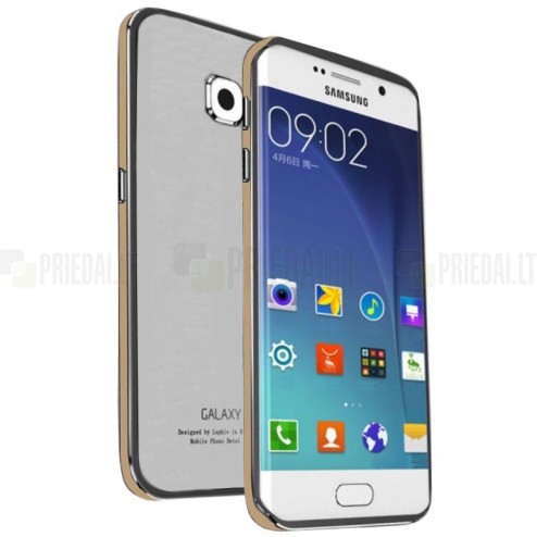 Samsung Galaxy S6 Edge (G925) Luphie stikla apvalks ar alumīnija metāla rāmjiem - balts, zelta