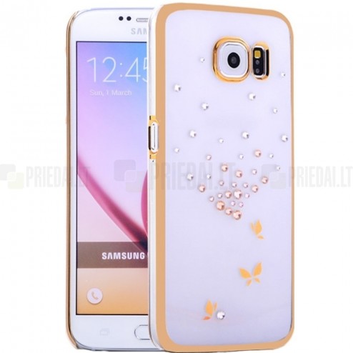 Samsung Galaxy S6 elegants Kingxbar Crystal Butterfly Swarovski dzidrs (caurspīdīgs) zelta plastmasas apvalks ar kristāliem