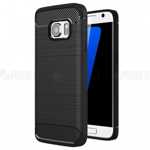 Samsung Galaxy S7 (G930) „Carbon“ cieta silikona (TPU) melns apvalks