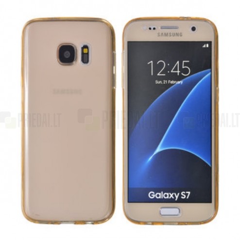 Samsung Galaxy S7 (G930) dzidrs (caurspīdīgs) aizsedzams cieta silikona TPU pasaulē planākais gaiši brūns apvalks