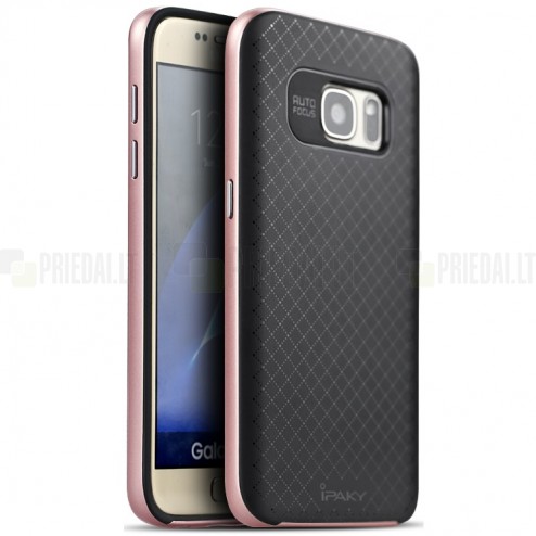 Samsung Galaxy S7 Edge (G935) „IPAKY“ cieta silikona (TPU) melns apvalks (apmales - rozā krāsā)