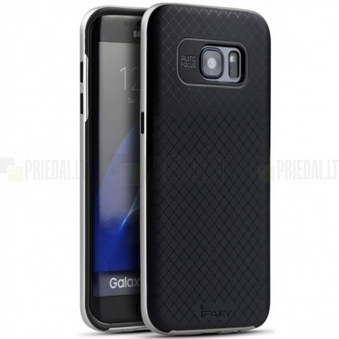 Samsung Galaxy S7 Edge (G935) „IPAKY“ cieta silikona (TPU) melns apvalks (apmales - sudrabā krāsā)