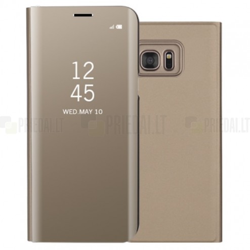 Samsung Galaxy S7 Edge (G935) plastmasas atvērams zelta ādas maciņš