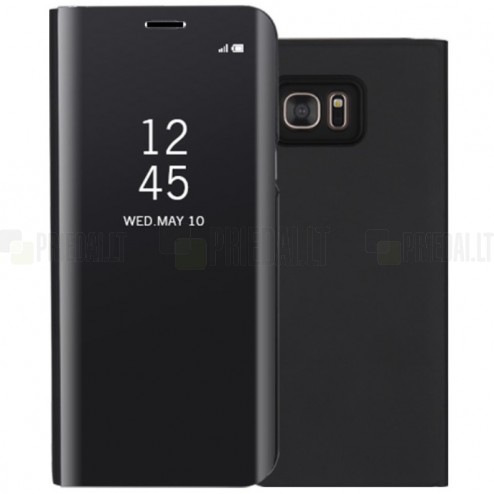 Samsung Galaxy S7 Edge (G935) plastmasas atvērams melns ādas maciņš