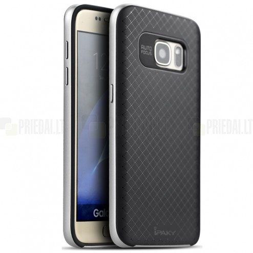 Samsung Galaxy S7 (G930) „IPAKY“ cieta silikona (TPU) melns apvalks (apmales - sudrabā krāsā)