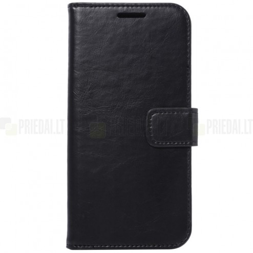 Samsung Galaxy S7 atvēramais ādas melns retro maciņš (maks)