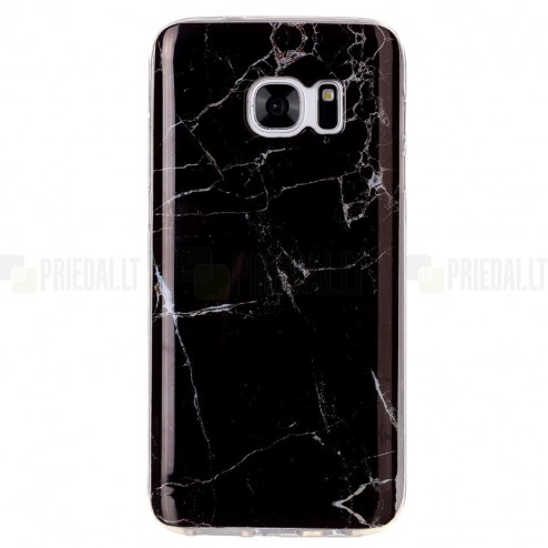 Samsung Galaxy S7 (G930) „Marble“ cieta silikona (TPU) melns apvalks