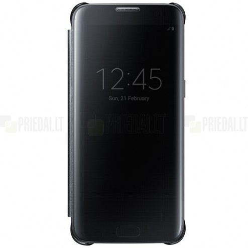Samsung Galaxy S7 (G930) oficiāls Clear View Cover atvērams melns ādas maciņš