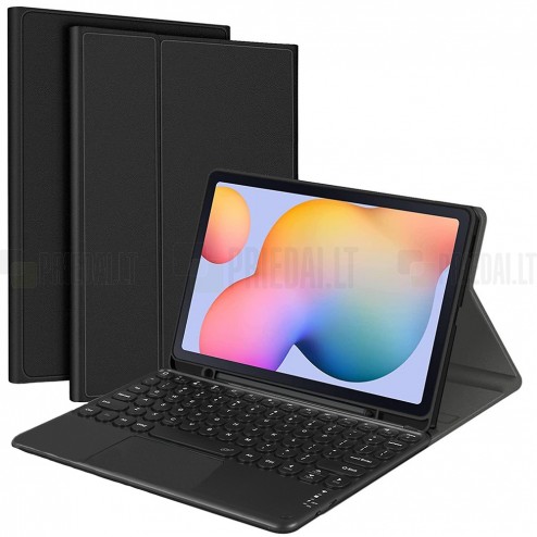 Samsung Galaxy Tab S9 11" (X710, X716, X718) ādas atvēramais melns futrālis ar bluetooth tastatūra