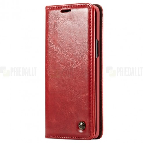 Samsung Galaxy S9 (G960) „CaseMe“ solīds atvēramais ādas sarkans maciņš - maks