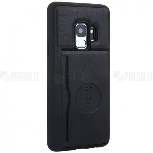 Samsung Galaxy S9 (G960) „Kickstand“ Card Holder melns ādas apvalks