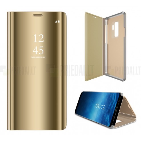 Samsung Galaxy S9+ (G965) plastmasas atvērams zelta ādas maciņš