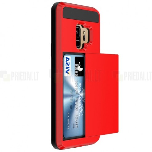 Samsung Galaxy S9 (G960) „Sliding“ Card Holder sarkans silikons apvalks
