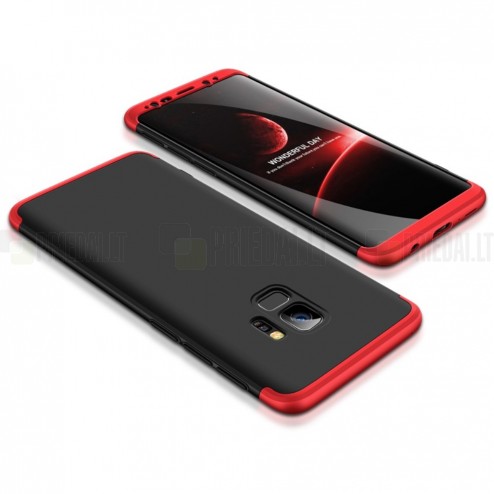 Samsung Galaxy S9 (G960F) Thin Fit 360“ melns futrālis apmāles sarkanā krāsā
