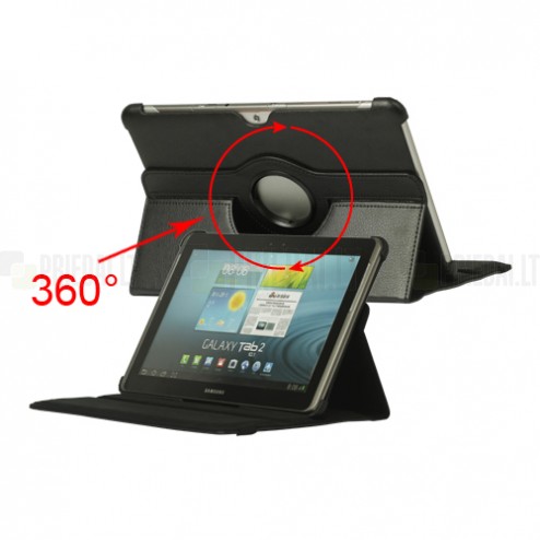Samsung Galaxy Tab 2 10.1 P5100 (P5110) atvēramais melns ādas futrālis, grozās 360° grādu apjomā