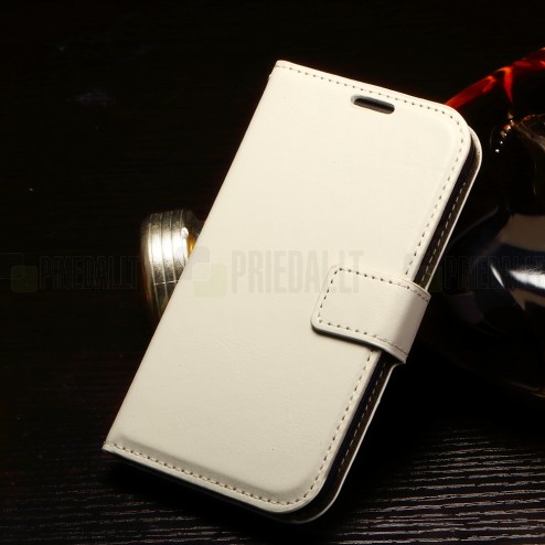 Samsung Galaxy Xcover 3 (G388) atvēramais ādas balts maciņš (maks)