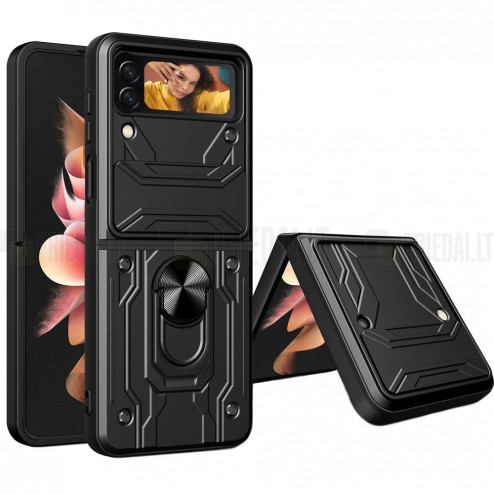 Samsung Galaxy Z Flip4 (F721) „Kickstand“ pastiprinātas aizsardzības melns apvalks