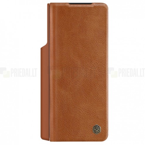 Greznais „Nillkin“ Qin Pro sērijas ādas atvērams brūns Samsung Galaxy Z Fold4 5G (F936B) maciņš