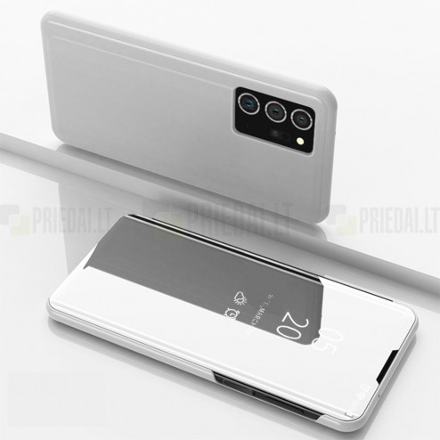 Samsung Galaxy Note 20 Ultra (N986F) plastmasas atvērams sudrabs ādas maciņš