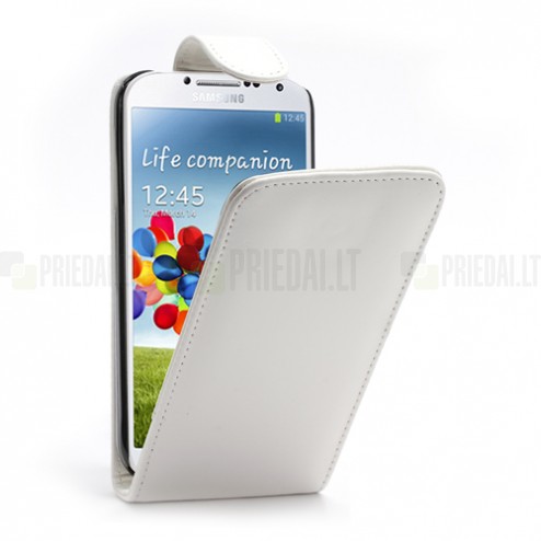 Samsung Galaxy S4 klasisks ādas vertikāli atvēramais balts futrālis