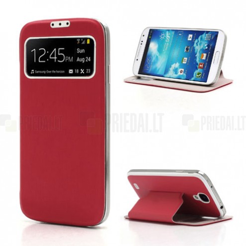 Atvēramais „S-View“ sarkans Samsung Galaxy S4 futrālis (maciņš)