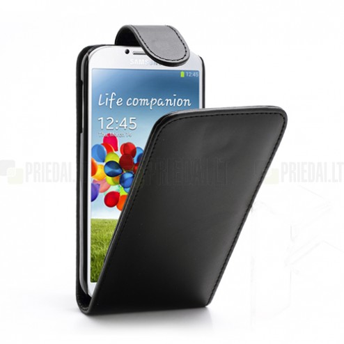 Samsung Galaxy S4 klasisks ādas vertikāli atvēramais melns futrālis