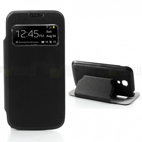 Atvēramais „S-View“ melns Samsung Galaxy S4 Mini futrālis (maciņš)