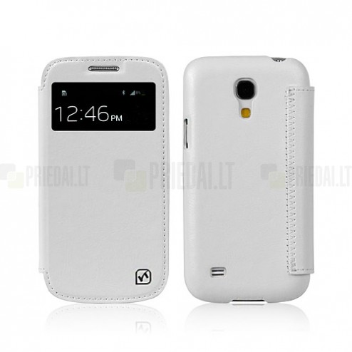 Greznais „HOCO“ Crystal View sērijas ādas atvērams balts Samsung Galaxy S4 Mini futrālis