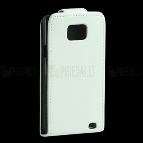 Samsung Galaxy S2 i9100 klasisks ādas vertikāli atvēramais balts futrālis