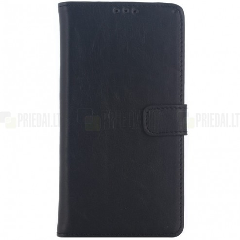 Sony Xperia L1 (G3311, G3312, G3313) atvēramais ādas melns retro maciņš (maks)