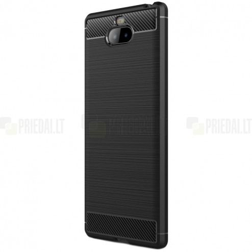 Sony Xperia 10 (XA3) „Carbon“ cieta silikona (TPU) melns vāciņš