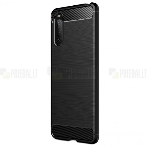Sony Xperia 10 III „Carbon“ cieta silikona (TPU) melns vāciņš 