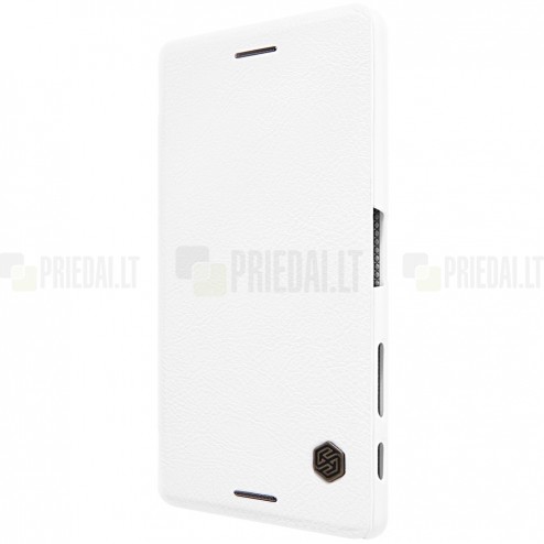 Greznais „Nillkin“ Qin sērijas ādas atvērams balts Sony Xperia X (F5121, F5122) maciņš (maks)