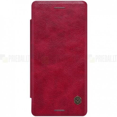 Greznais „Nillkin“ Qin sērijas ādas atvērams sarkans Sony Xperia X Performance maciņš (maks)