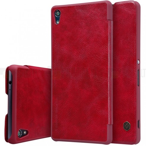 Greznais „Nillkin“ Qin sērijas ādas atvērams sarkans Sony Xperia XA Ultra (F3212, F3216) maciņš (maks)
