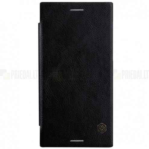 Greznais „Nillkin“ Qin sērijas ādas atvērams melns Sony Xperia XZ1 maciņš (maks)
