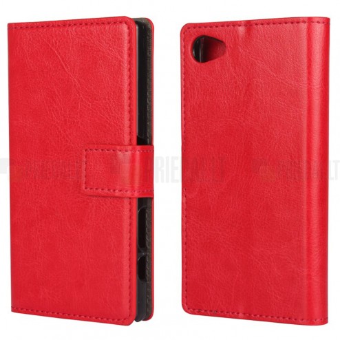 Sony Xperia Z5 Compact atvēramais ādas sarkans maciņš (maks)