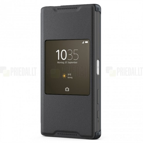 Oficiāls Sony Xperia Z5 Compact Style Cover Window melns atvērams maciņš SCR44