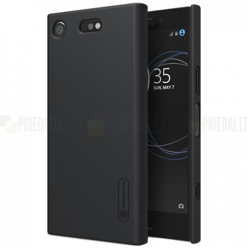 Sony Xperia XZ1 Compact Nillkin Frosted Shield melns plastmasas futrālis + kompakts turētātājs, kas ļauj telefonu ērti novietot uz galda