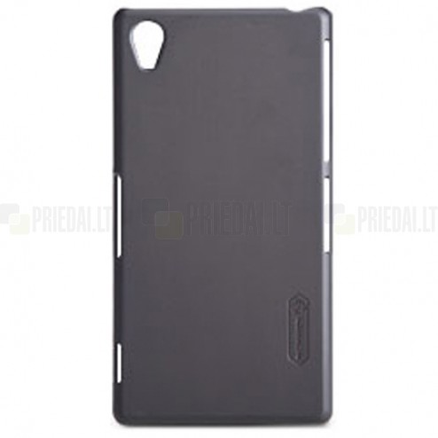 Xperia Z1 Nillkin Frosted Shield melns plastmasas futrālis + ekrāna aizsargplēve