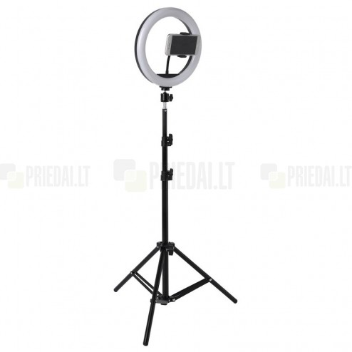 „Tripod“ LED Ring Fill Light telefona turētājs / selfija statīvs - melns