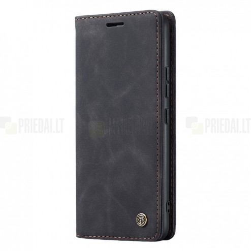 Samsung Galaxy S23 FE (Fan Edition) CaseMe Retro solīds atvēramais ādas melns maciņš - maks