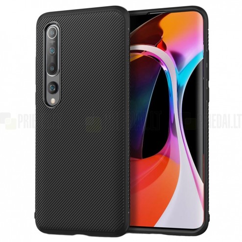 Xiaomi Mi 10 (10 Pro) Lenuo cieta silikona (TPU) melns apvalks