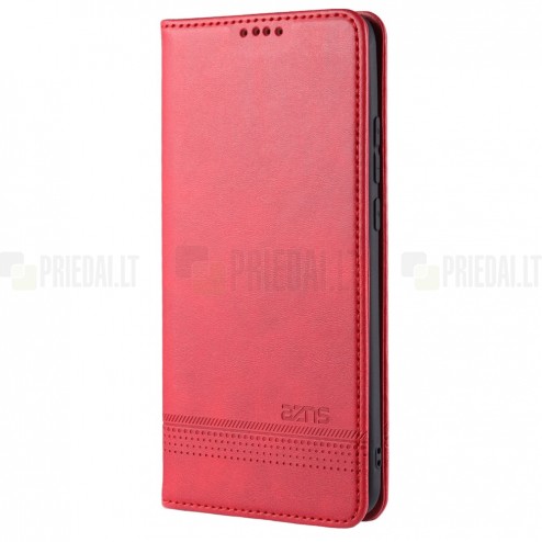 Xiaomi Mi Note 10 Lite „AZNS“ Retro ādas atvēramais sarkans maciņš (maks)
