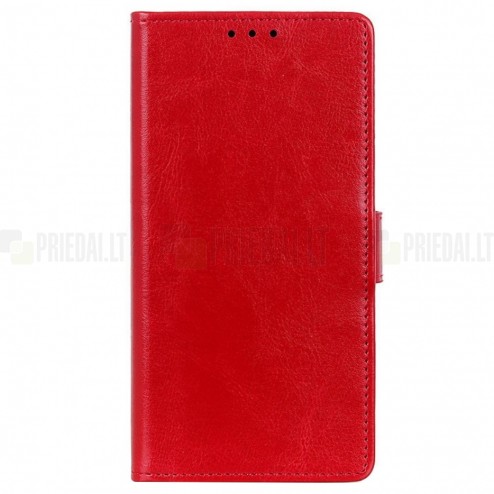 Xiaomi Poco F3 (Mi 11i) atvēramais ādas sarkans maciņš, grāmata (maks)