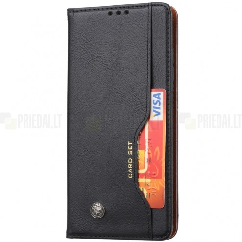 Greznais „Comma“ sērijas ādas atvērams melns Xiaomi Poco X3 (X3 Pro) futrālis