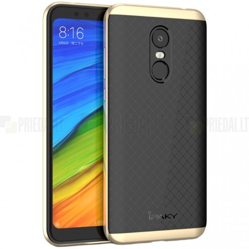 Xiaomi Redmi 5 Plus „IPAKY“ cieta silikona (TPU) melns apvalks (apmales - zeltā krāsā)