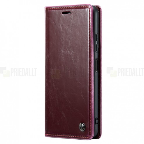 Xiaomi Redmi Note 12 Pro (Poco X5 Pro) „CaseMe“ Leather solīds atvēramais ādas bordo maciņš - maks